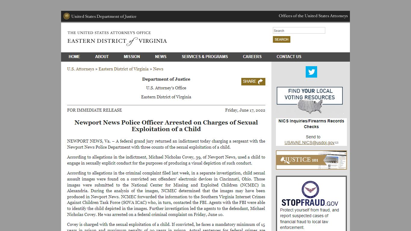 Newport News Police Officer Arrested on Charges of Sexual Exploitation ...